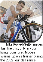 Brad McGee Warms up on a trainer durring the 2002 Tour de France